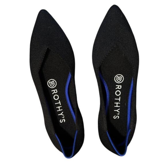Rothy’s The Point Flats -Black with Blue Trim – Women’s Size 5.5 Ballet Flat - Picture 1 of 5
